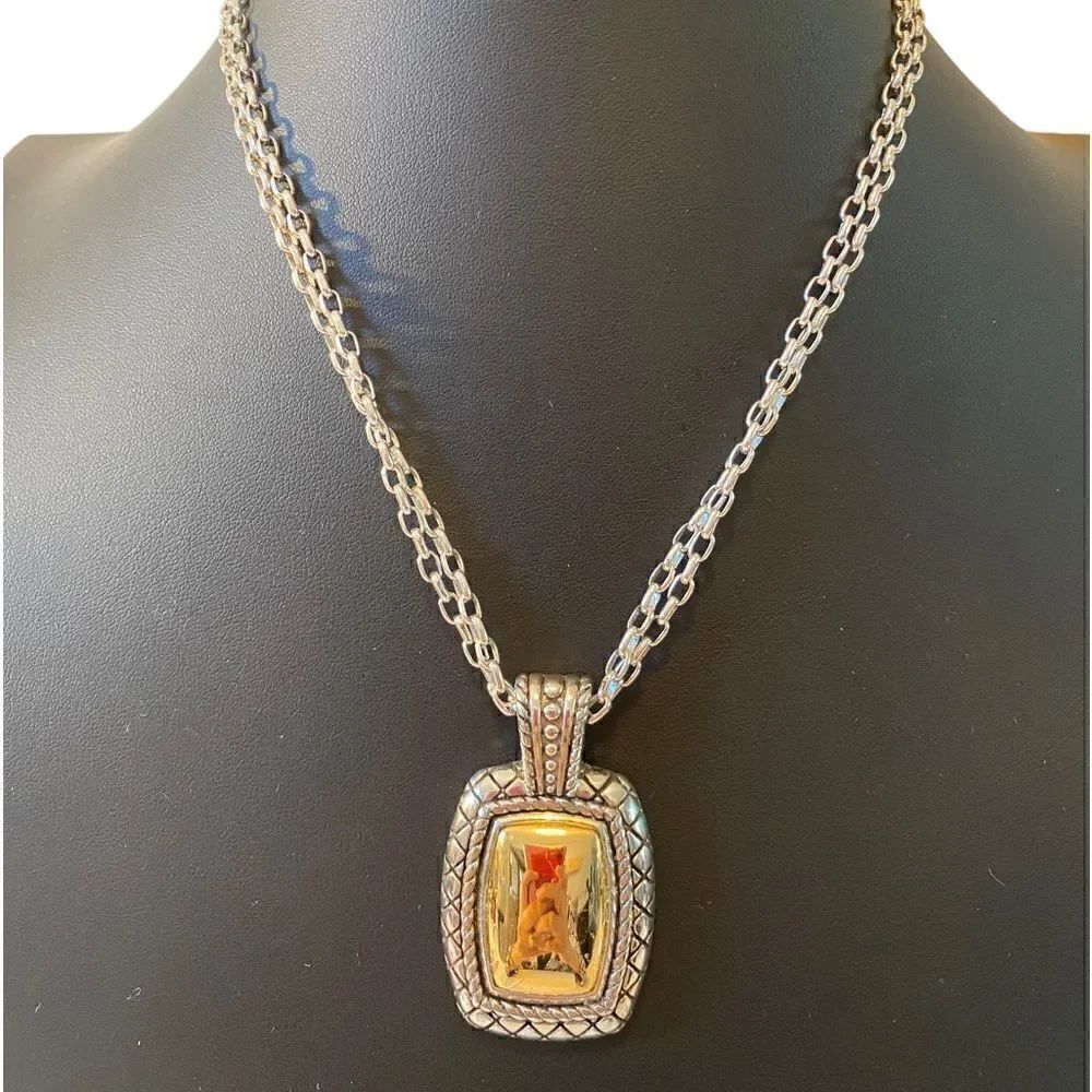 Brighton! Two sided Necklace on a Double Silver Toned Chain.